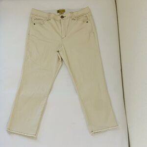 Democracy Jeans Women 16 Ab Technology Beige Ivory Denim Pockets Stretch Raw Hem
